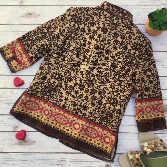 Asian Inspired Print Jacket with Mandarin Collar - Picture 2 of 6